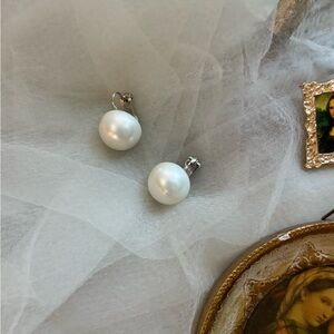 Vintage Marvella Sterling Silver Clip On Earrings Faux Pearl Signed